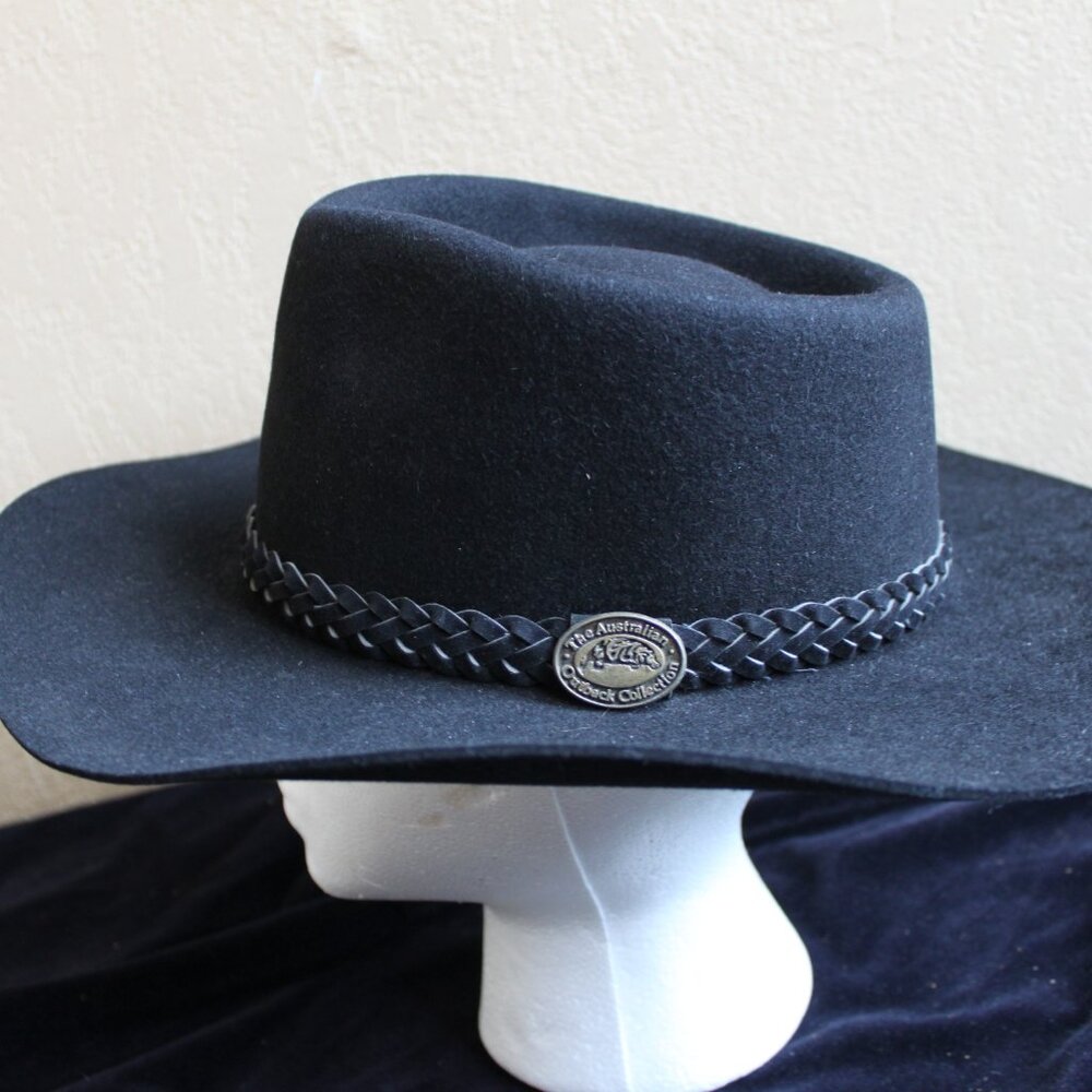 Australian Outback Collection Black Jackeroo Fur Felt Hat Size 7 Euro 58